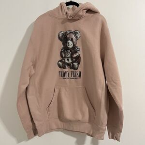 Teddy Fresh Hoodie Size M Pink Bear Patch Don't Ever Talk To Me Or My Son Again